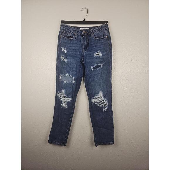 YMI Women's Ripped Denim Blue High Waisted Distressed Stretch Jeans Size 3/26 - Picture 1 of 5